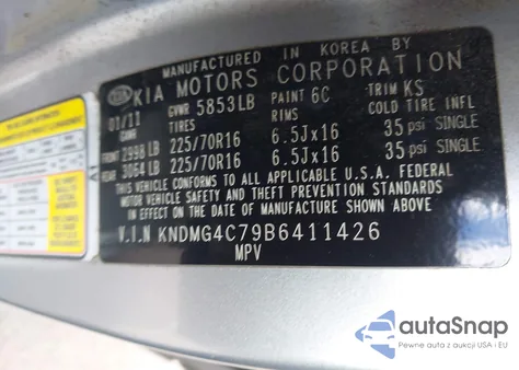 2011 Kia Sedona Lx из США, поврежденный, VIN KNDMG4C79B6411426